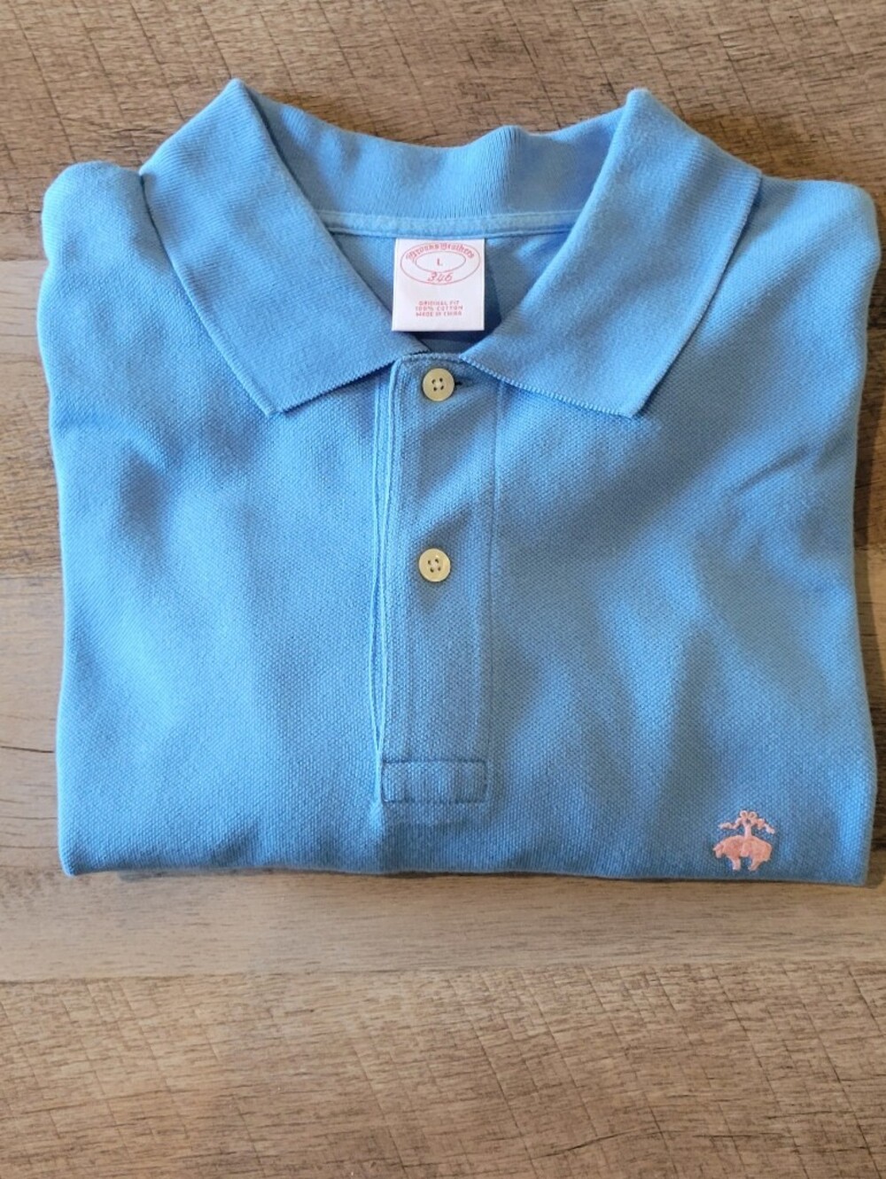 Brooks Brothers Light Blue Polo Shirt with Pink Logo